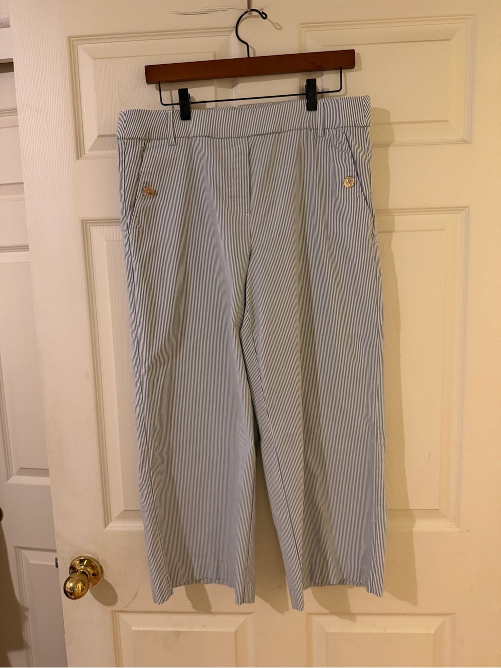 Jules & Leopold Light Blue Pinstripe Cropped Pants